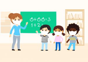 teacher students wearing face mask class